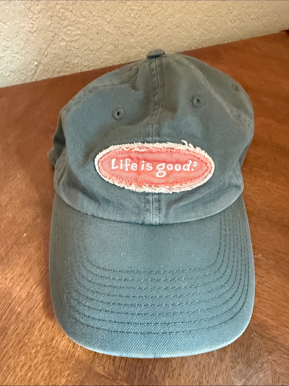 Life Is Good Teal Baseball Cap with Salmon Oval Patch